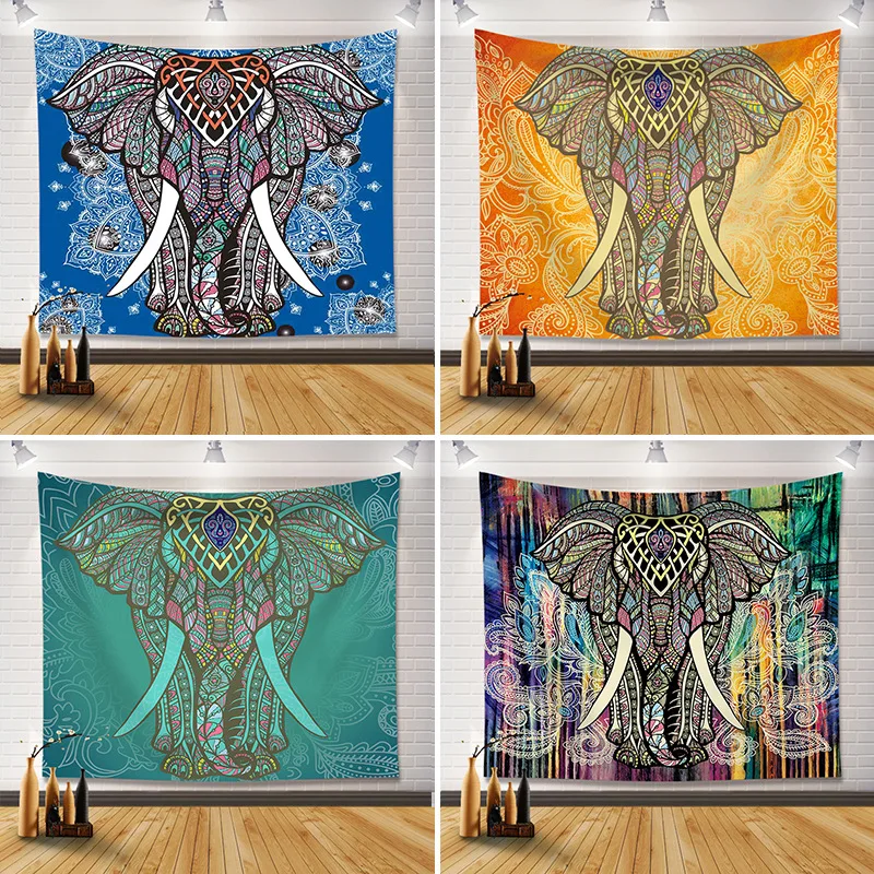 

VIKAMA Bohemian Elephant Tapestry Mandala Bedroom Living Room Guesthouse Wall Hanging Decorative Home Accents