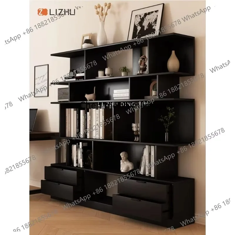 CC182 Nordic black reading bookshelf floor-to-ceiling integrated against the wall whole wall bookcase magazine shelf shelf