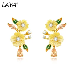LAYA Earrings For Women Yellow Shell Flower Shining Colorful Zircon Handmade Enamel 925 Sterling Silver Fashion Fine Jewelr