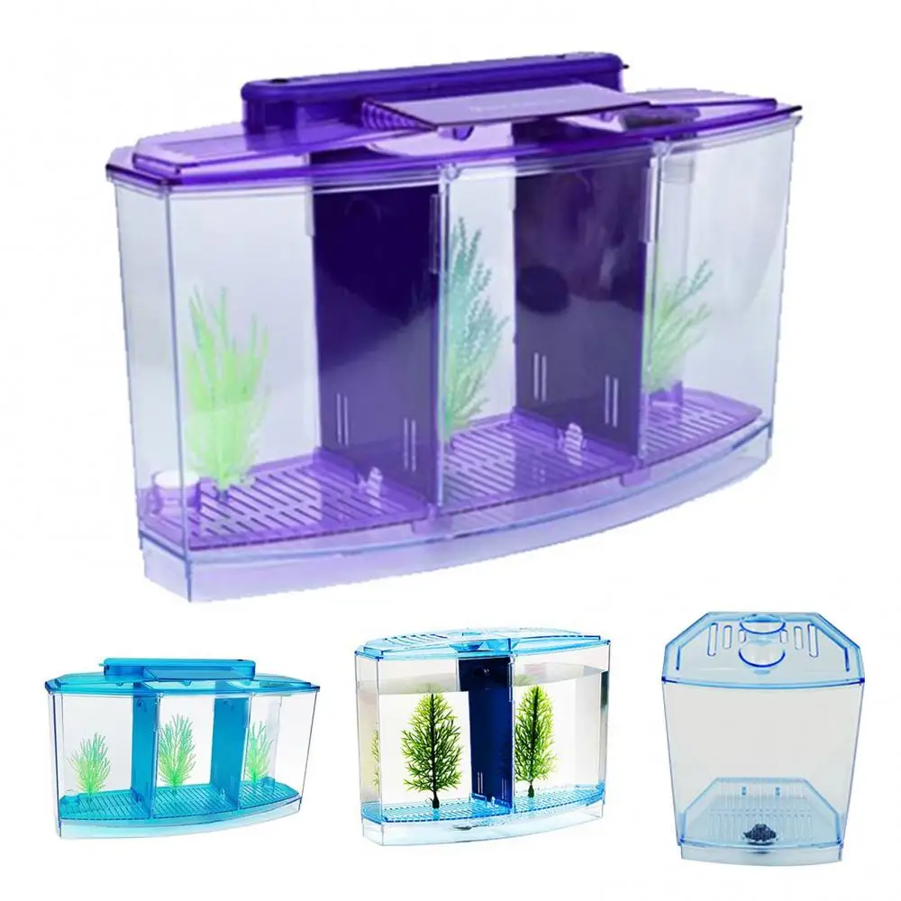 LED Light Fish Tank Multifunctional Acrylic Split Breed Box with Imitation Plant