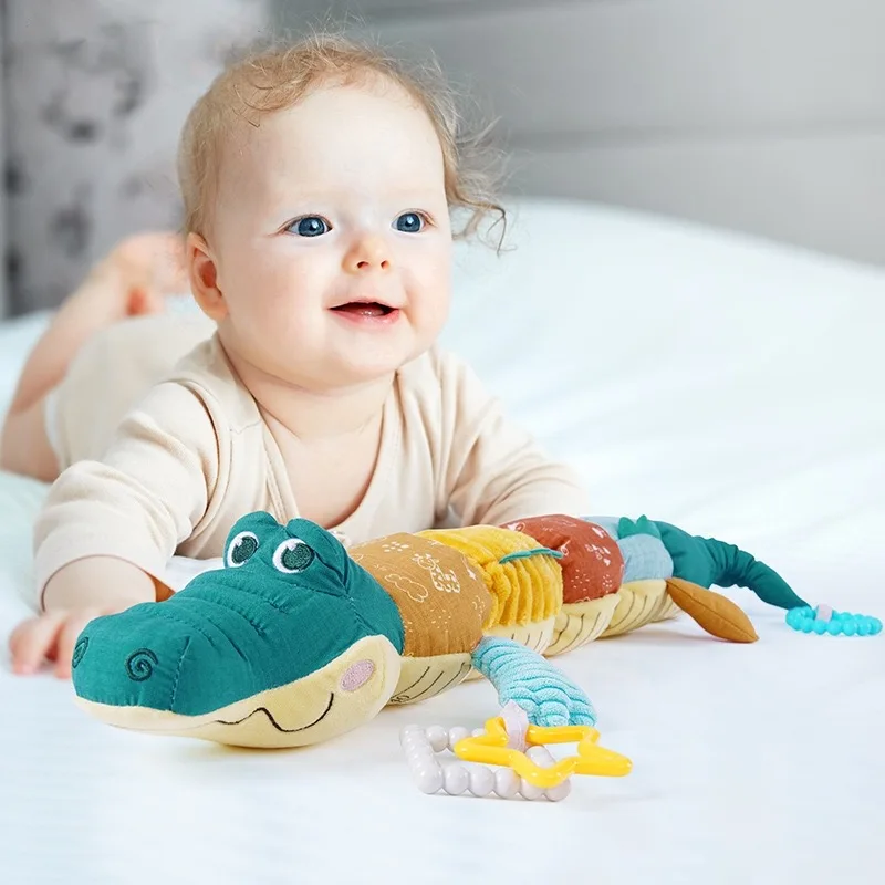 Jouet en peluche crocodiles pour bébé, jouet musical UNIS issant mentaires oriel, hochet pour nouveau-né et tout-petit, couleurs vives