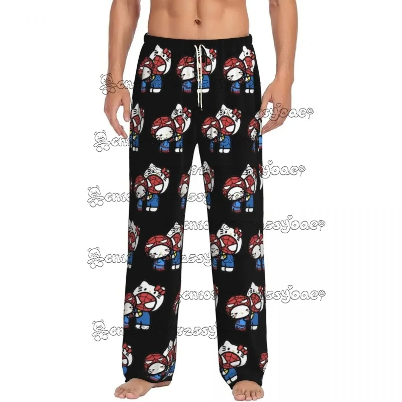 2025 Summer Custom Men Hello Kitty Spider-man Pattern Pajama Pants Printed Kawaii Classical Sleep Sleepwear Bottoms with Pockets