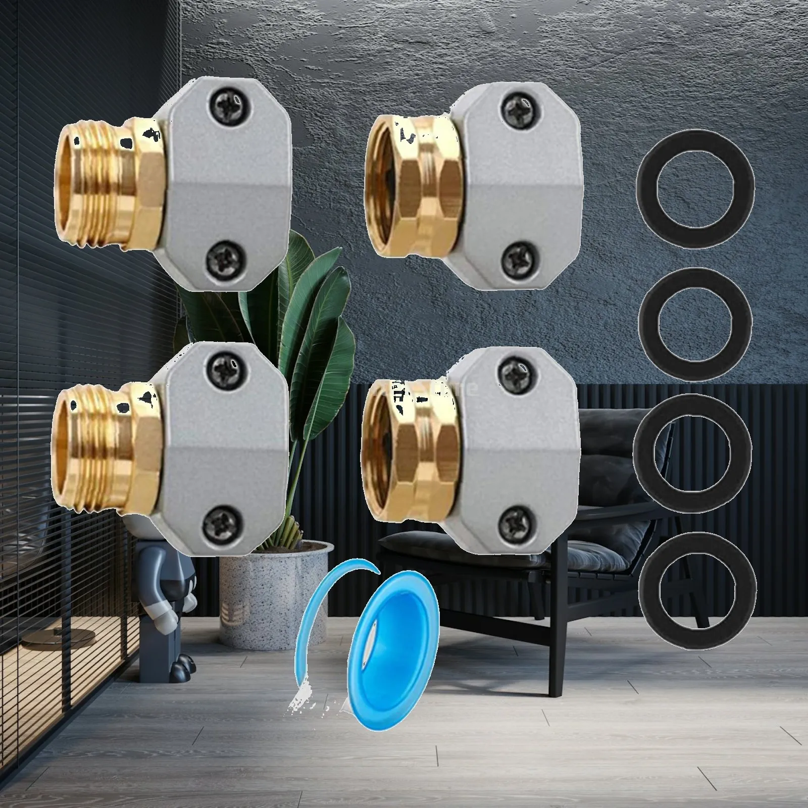 Hose Repair Set Easy Installation Male and Female Coupling Fit 3/4 inch and 5/8 inch Hoses Water Hose End Repair Connectors