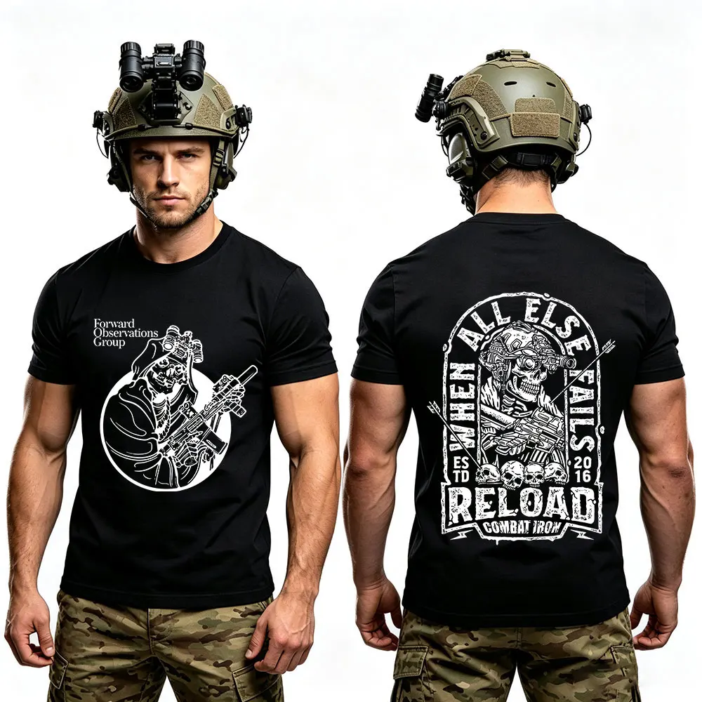 When All Else Fails Reload Skeleton Skull Military Tactical Warrior T Shirts Men's Women Fashion Cotton Short Sleeves T-shirts