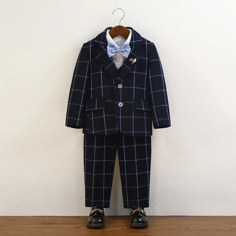 

Children's Wedding Suit Boy's Birthday Suit 1 To 6 Years Old Toddler School Uniform Handsome Plaid Piano Playing Suit