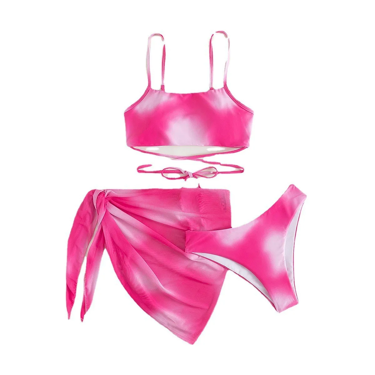 Tie Dye Bikini Swimsuit Women's Three Piece Set Mesh Skirt Split Body Suspender Fashionable Swimsuit Padded Bikini Set Swimwear - Image 5