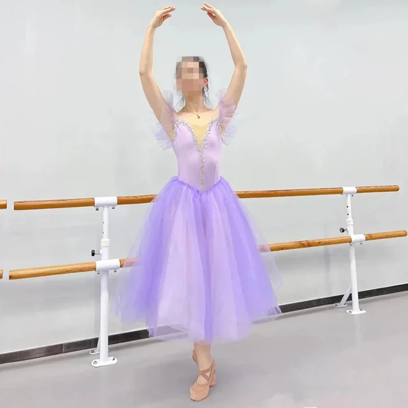 Robe Tutu de Ballet Professionnelle avec Ailes pour Femme, Longue Robe de Ballerine Romantique, Couleur Blanche Dégradée, 2022