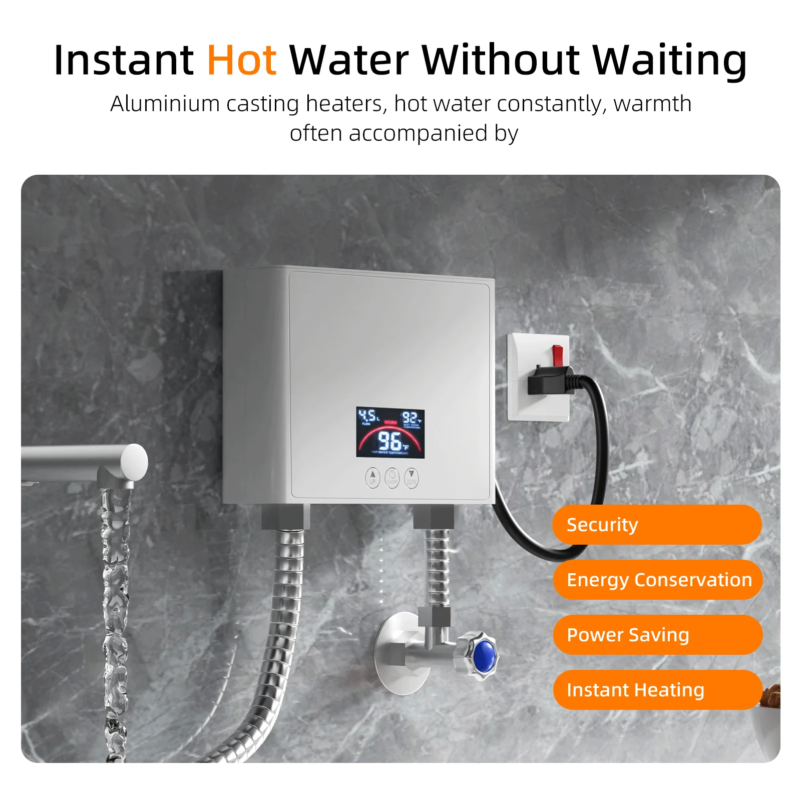 سخان مياه كهربائي صغير بدون خزان مع شاشة ديجيتال للتحكم عن بعد 3000 وات 220 فولت درجة حرارة ثابتة سخان مياه ساخن فوري