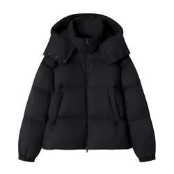 White Duck Down Jacket Women Thick Hooded Loose Thin Bread Clothing Down Coat Female Warm Casual Fashion 2024 Winter New