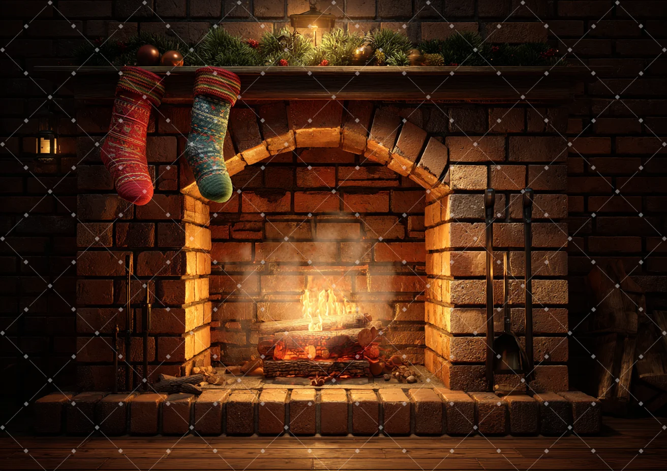 Latar Belakang Perapian Natal untuk Fotografi Perapian yang Sedang Terbakar Natal Tahun Baru Musim Dingin Dekorasi Pesta Keluarga Latar Belakang Studio Foto