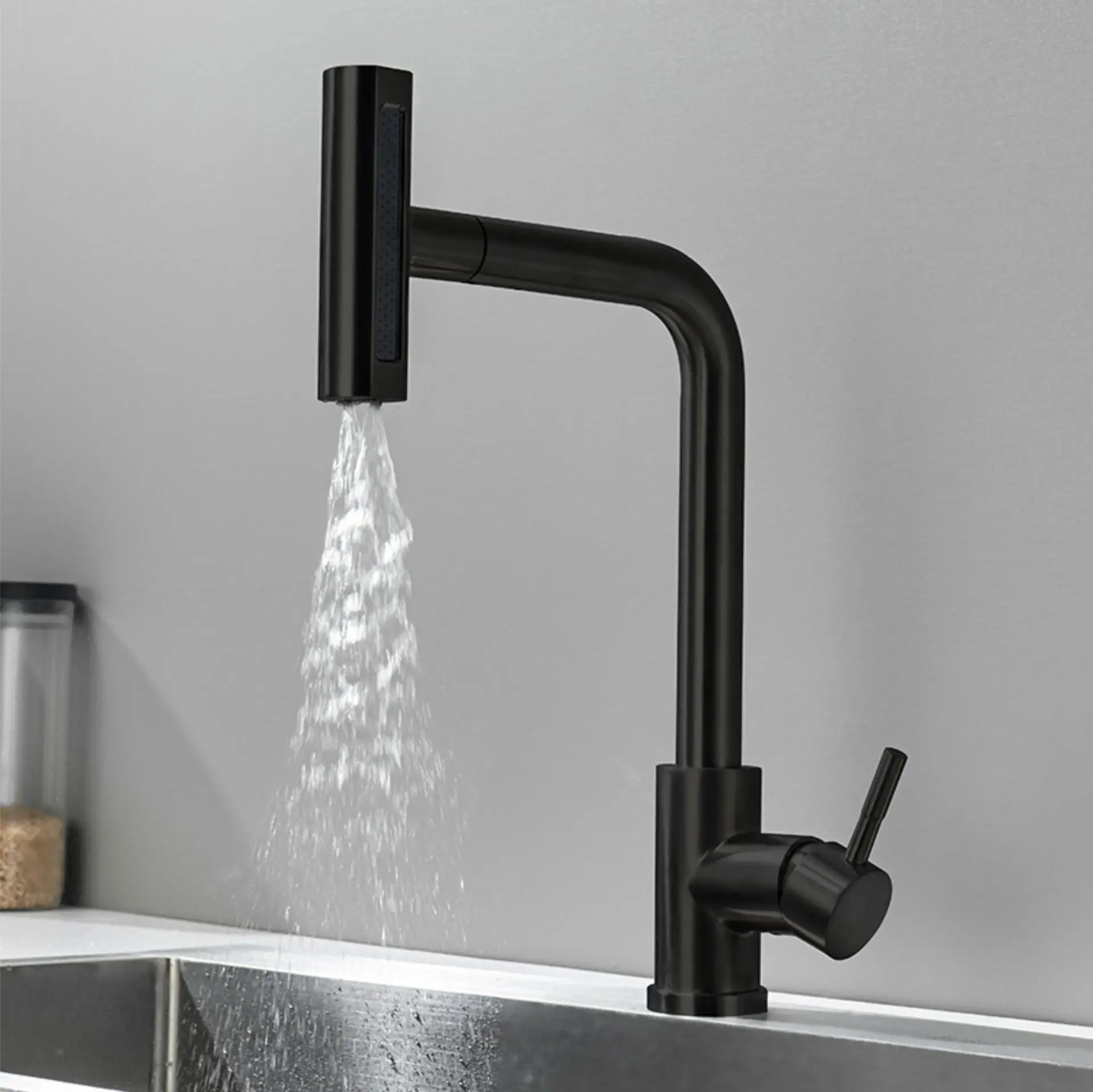Robinet mitigeur chaud et froid, robinets de cuisine extractibles, bec de débit d'eau monté sur le pont, robinet de salle de bains domestique en acier inoxydable