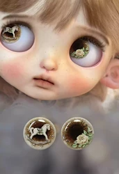 Dula Handmade Three-dimensional glue hand engraving wooden horse Magnetism Eyepiece Eye Chips Blythe Bjd Doll Accessories