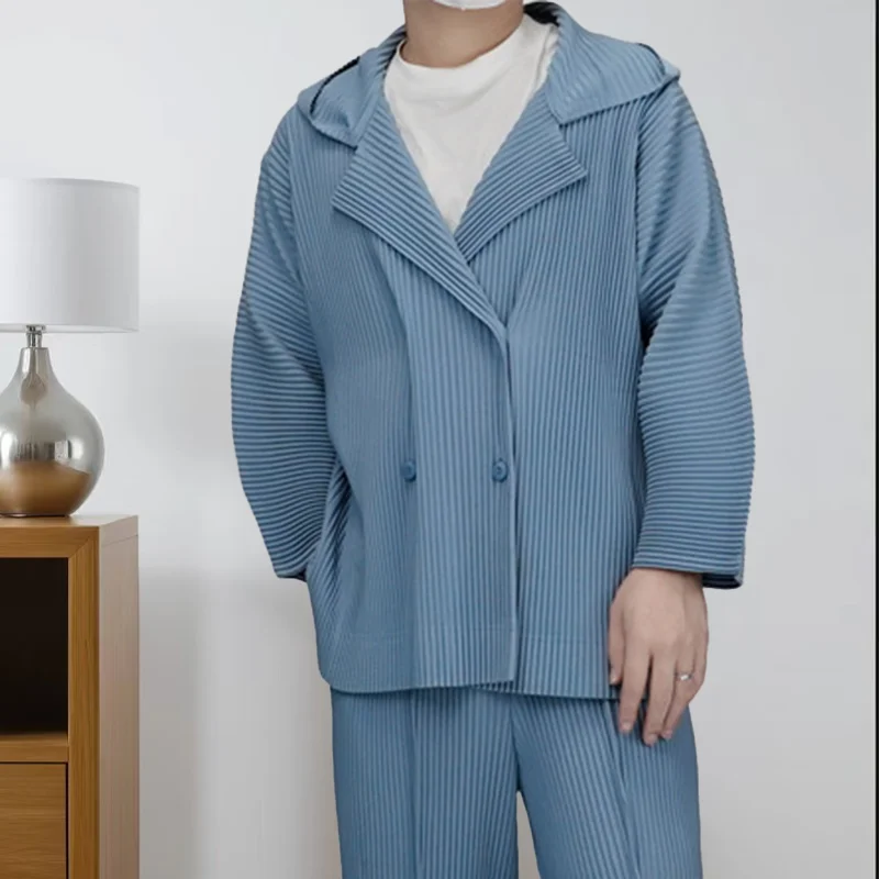 

Miyake Pleated Jacket Men's Clothing Japanese High-class Sense Hooded Casual Suit Pleated Loose Fashion Small Suit Jacket Tide