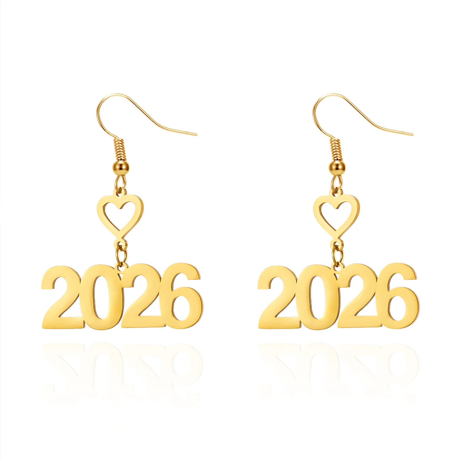 أقراط رقمية مجوفة من الذهب والفولاذ المقاوم للصدأ لعام 2026 للعام الجديد