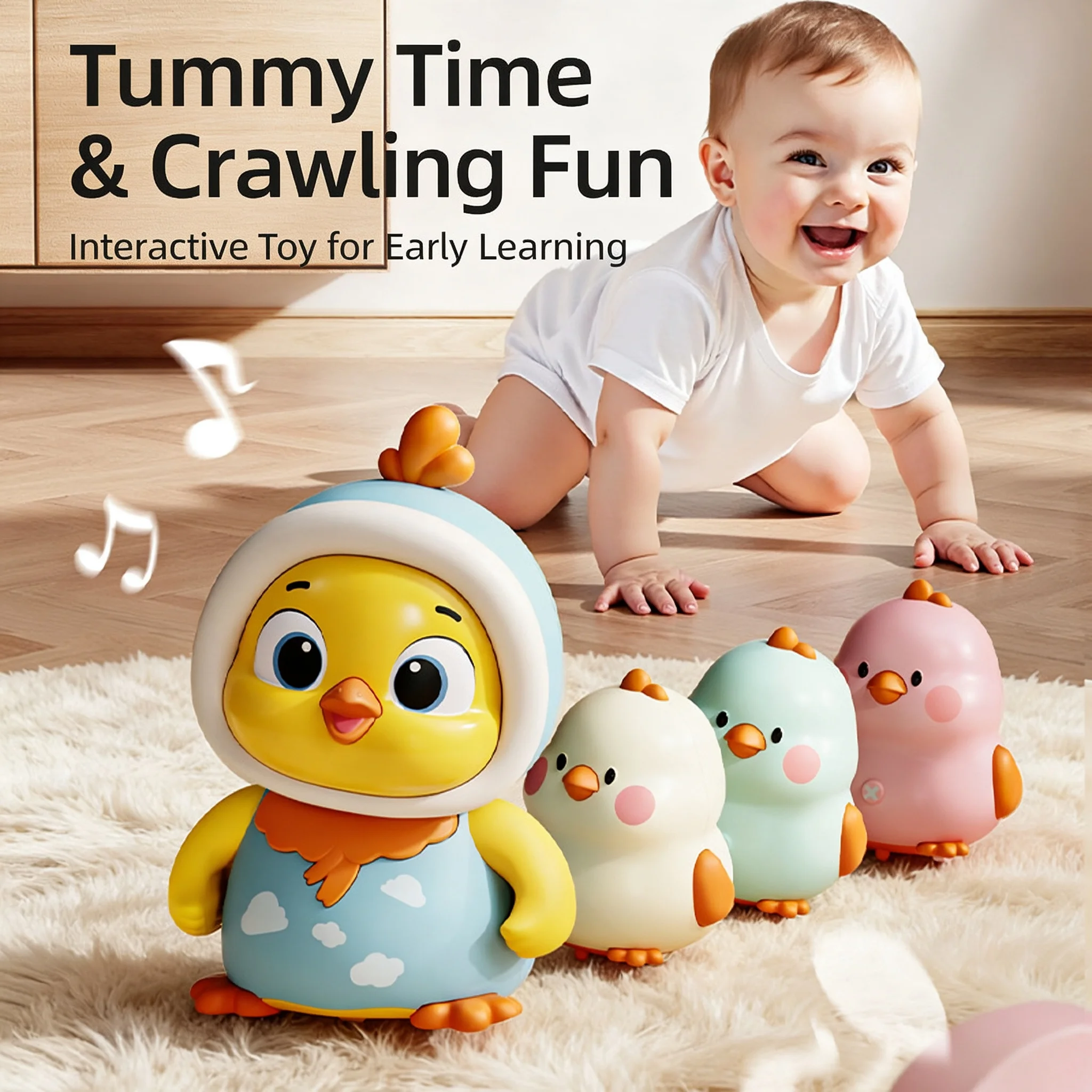 Hens with 3 Chikes Baby Crawling Walking Toys Chinese Musical Early Learning Night Light Toys for Boy Girl Birthday Gift