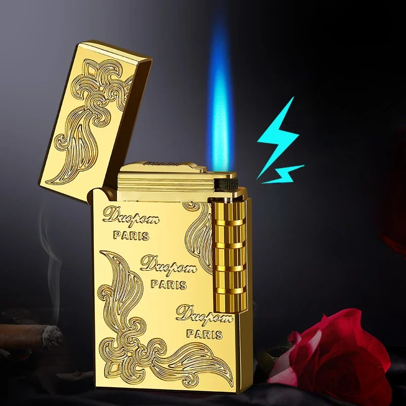 New Loud Sound Embossed Shenlong Lighter Direct Windproof Blue Flame Butane Gas Lighter Turbine Torch Jet Lighter Men's Gift