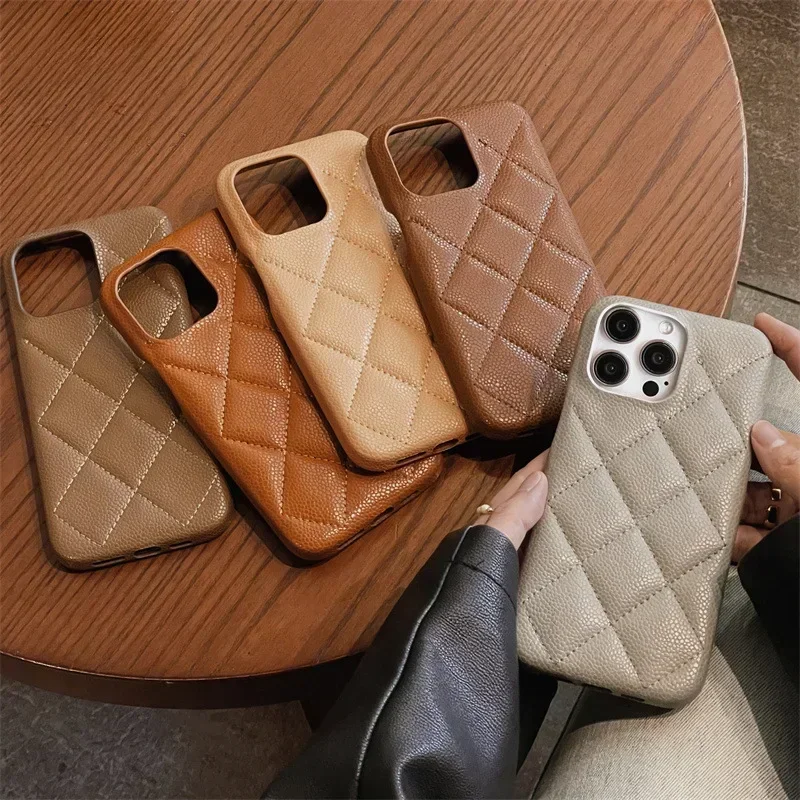 For iPhone 16 15 14 13 Pro Max Luxury Geometric Lattice Pattern Faux Leather Cover Shockproof Bumper Protective Phone Case