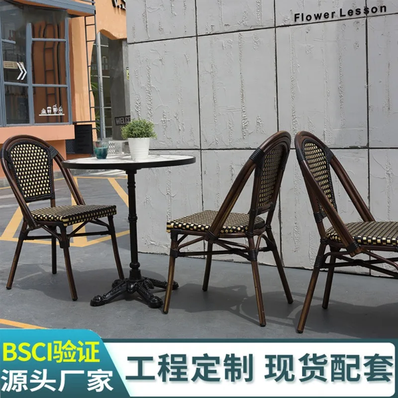 Milk tea shop chair cafe outdoor leisure tables and chairs pe imitation rattan rattan tables and chairs American rattan chairs t