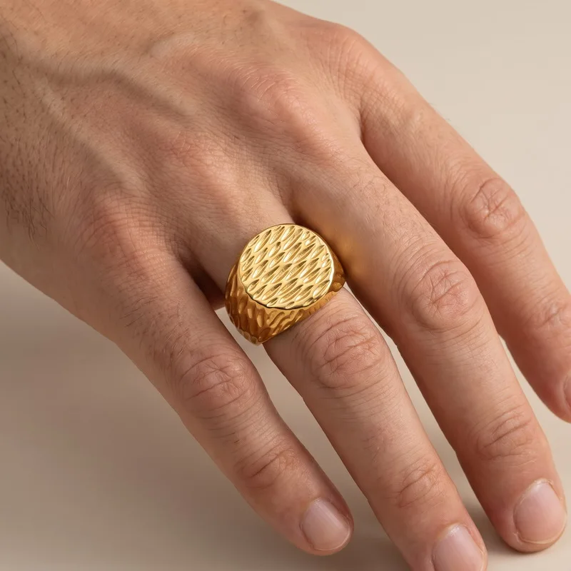 Kalen Punk Edelstahl-Siegelring für Herren, Retro-Hammermuster, Finger-Anillos, Damen-Schmuck, Geschenke – Detail 4