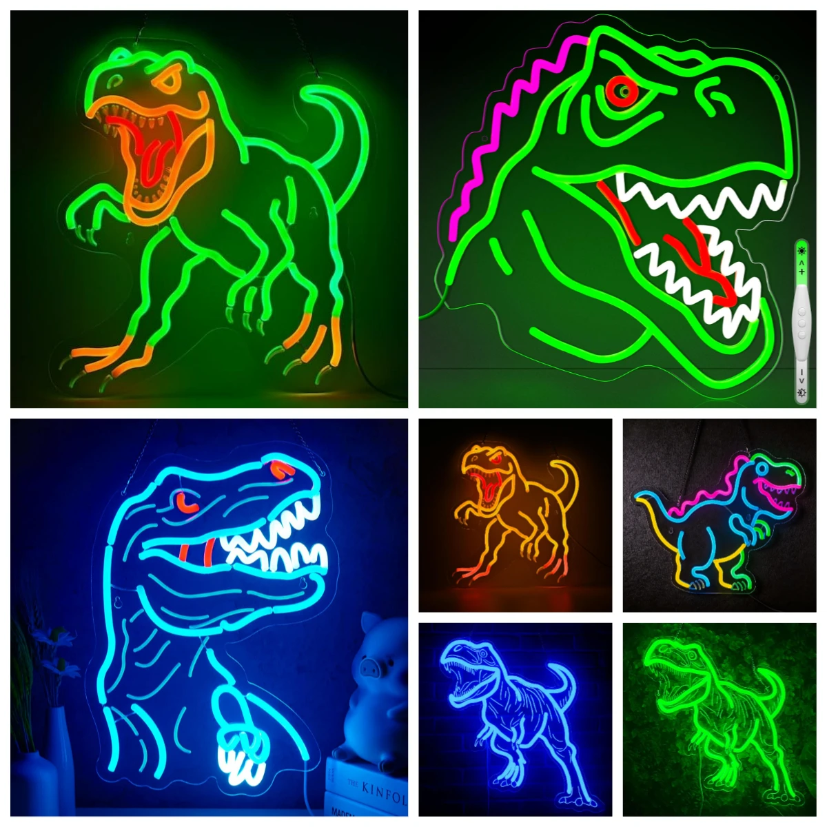Dinosaur Neon Sign USB Dimmable LED Neon Light for Game Room Bedroom Jurassic Party Home Decoration Birthday Christmas Gift