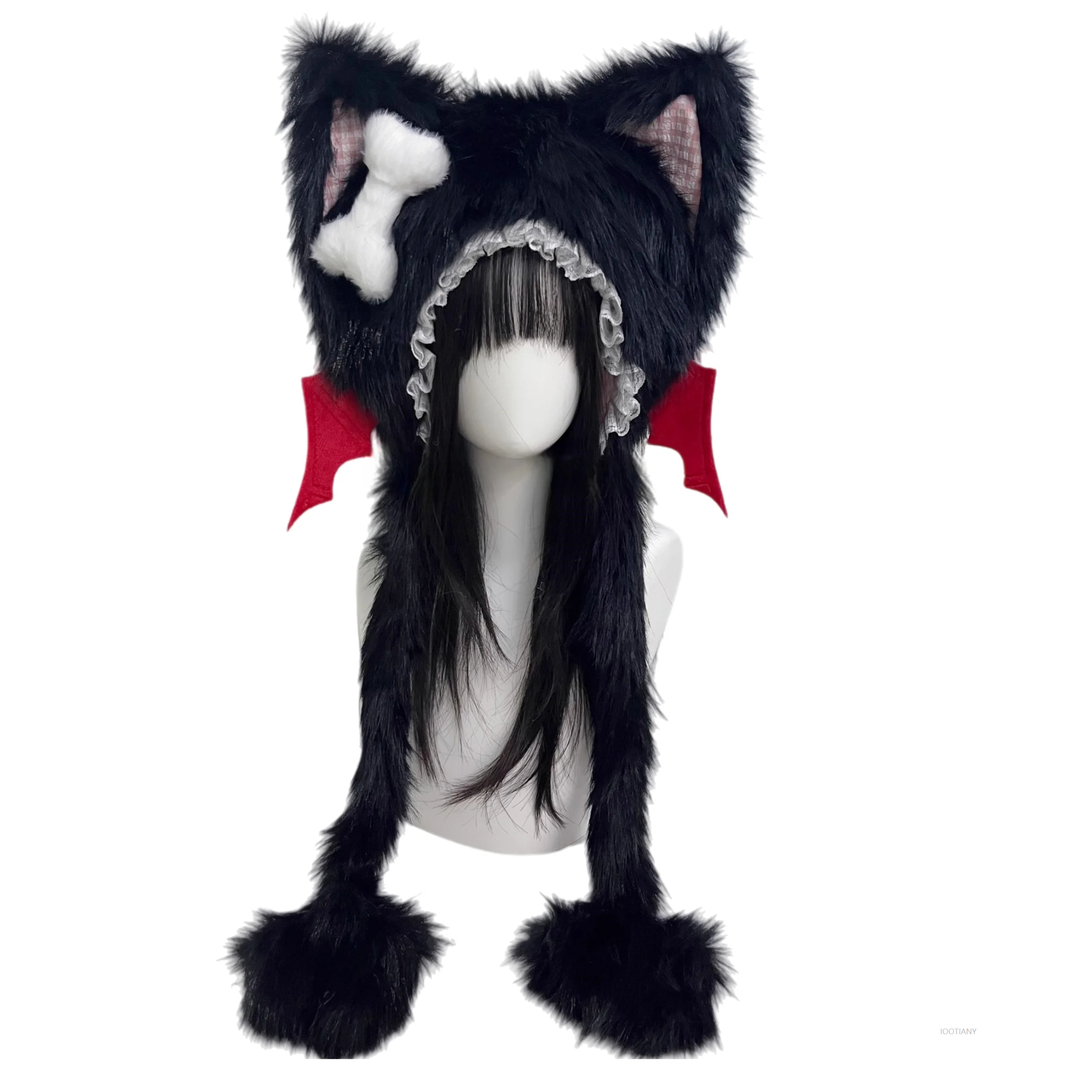 Subcultura punk anjo diabo asas chapéu de malha cosplay lolita gótico escuro y2k menina quente earmuffs acessórios inverno quente gato orelha chapéu