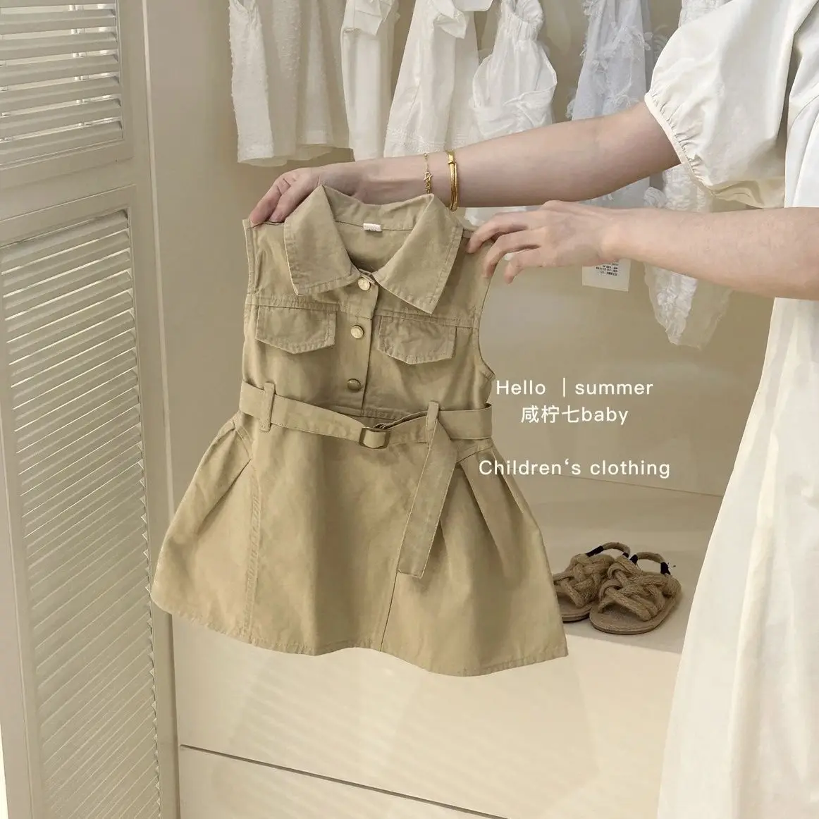

Girls Clothes Korean Children's Clothing 2024 Summer New Girls Sleeveless Dress Baby Fashion Design Work Dress Vest Dress