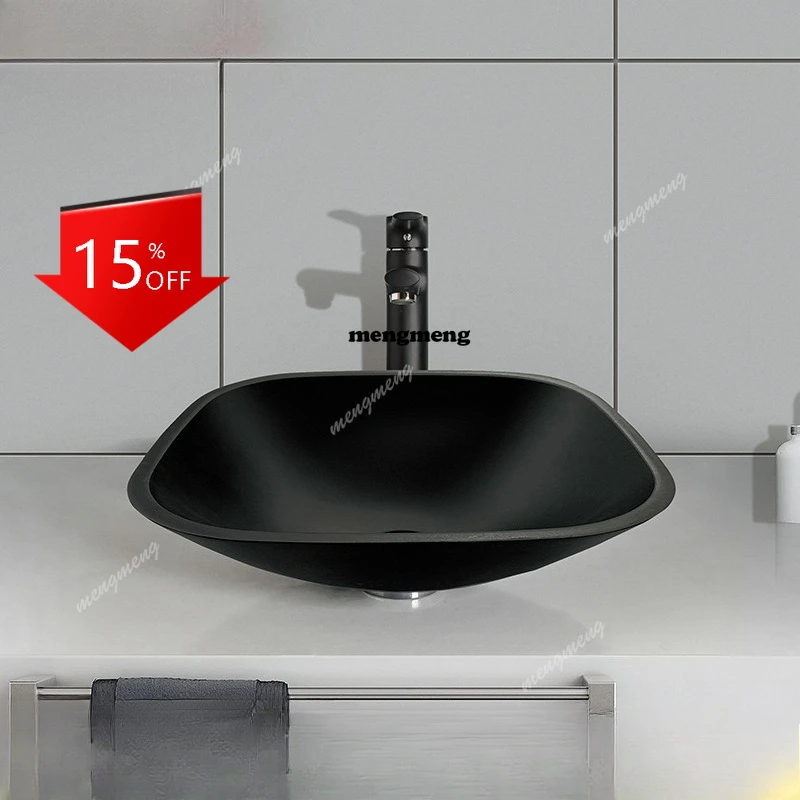 

01A Frosted matte black crystal glass counter basin hotel bathroom home improvement light luxury design washbasin