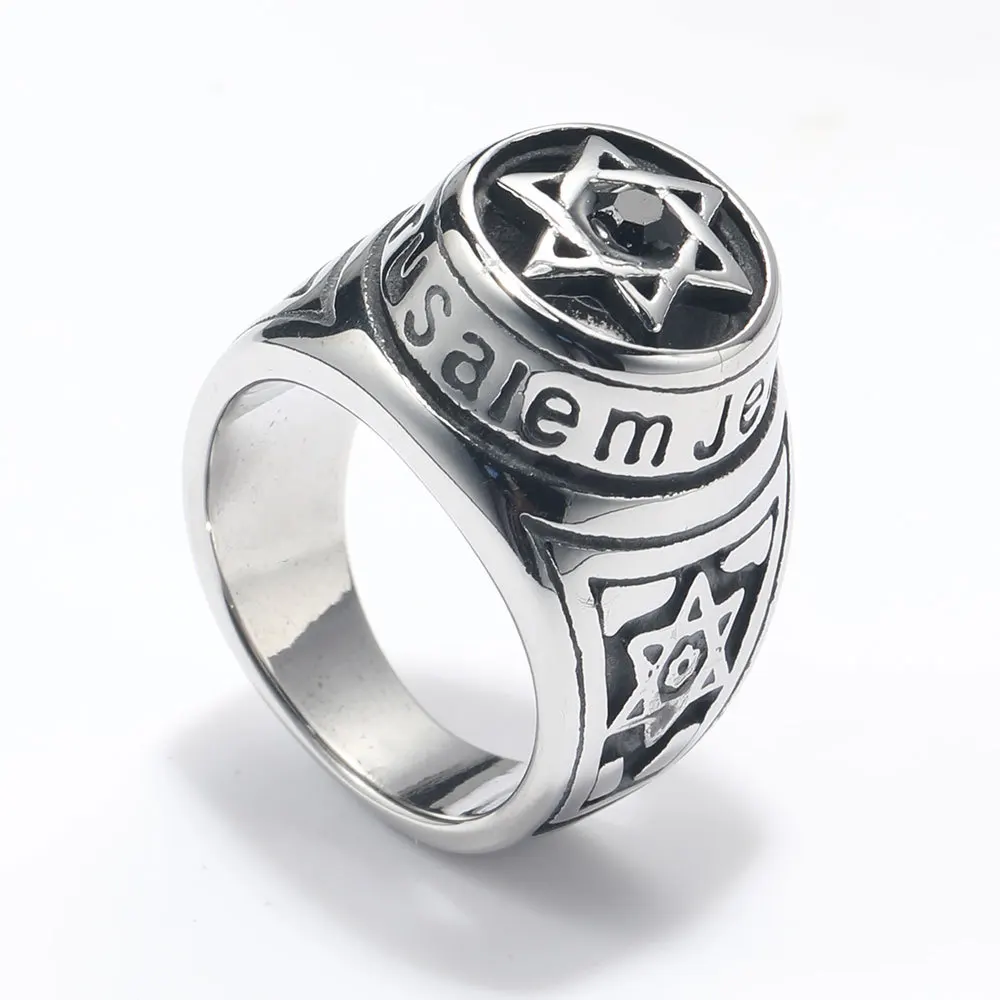 New Trendy Ouroboros Hexagram Rings Black Fashion Men\'s Rings with rhinestone Religious Accessories Hip Hop Punk Jewelry Party