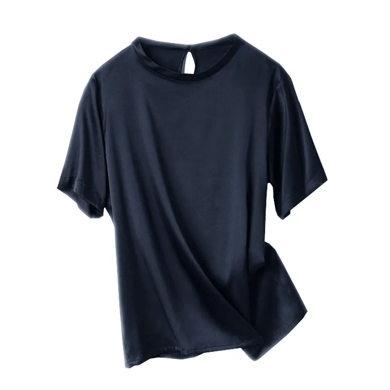 Satin Triacetate Spring Summer Women's Short-sleeved Crew Neck T-shirt Silky Gloss Pullover Simple Temperament Senior Sense Top