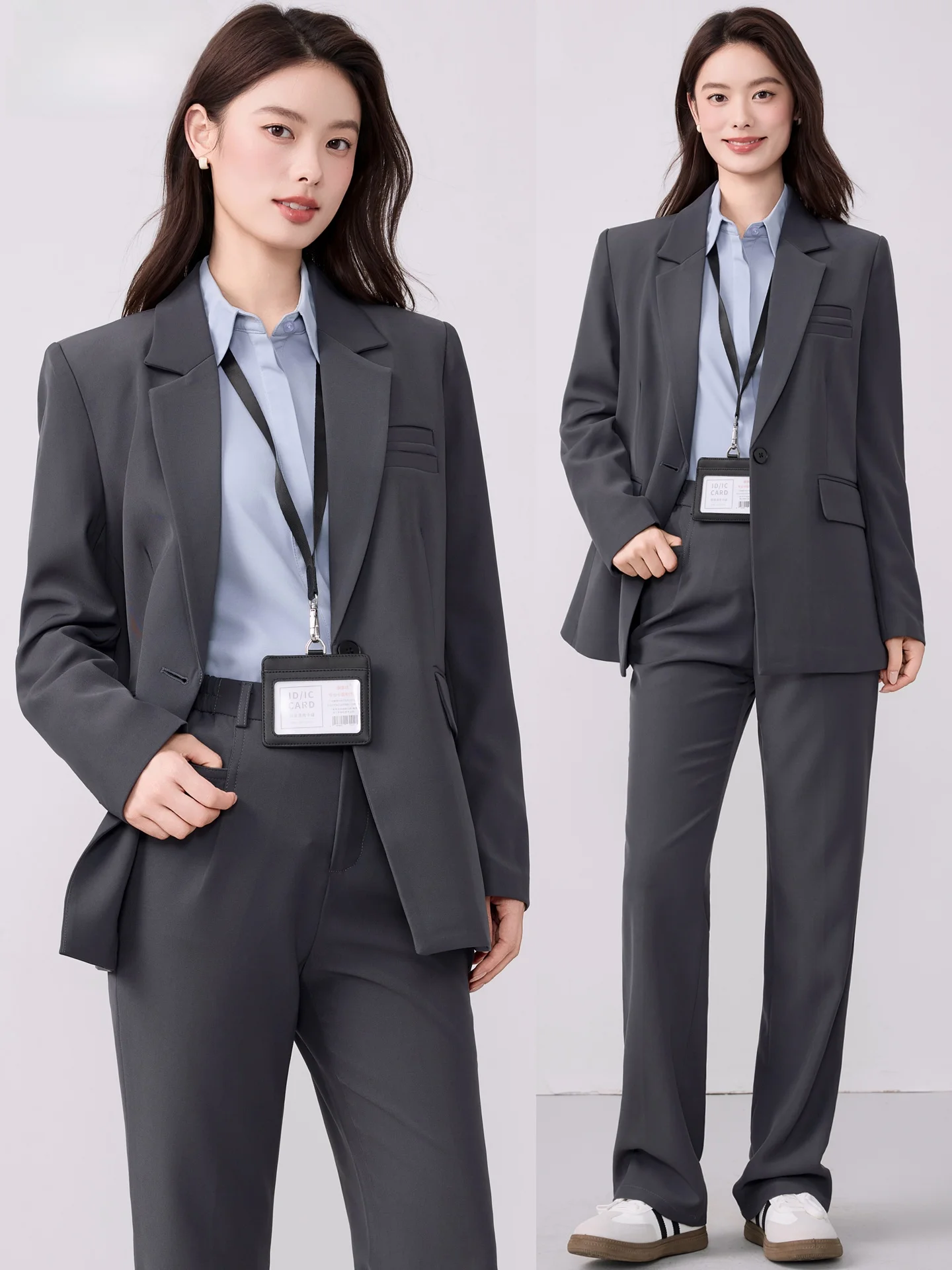 

Новый серый костюм-двойка для женщин 2026: элегантный, профессиональный, для собеседований, для студенток, для офиса, легкий, формальный, деловой пиджак