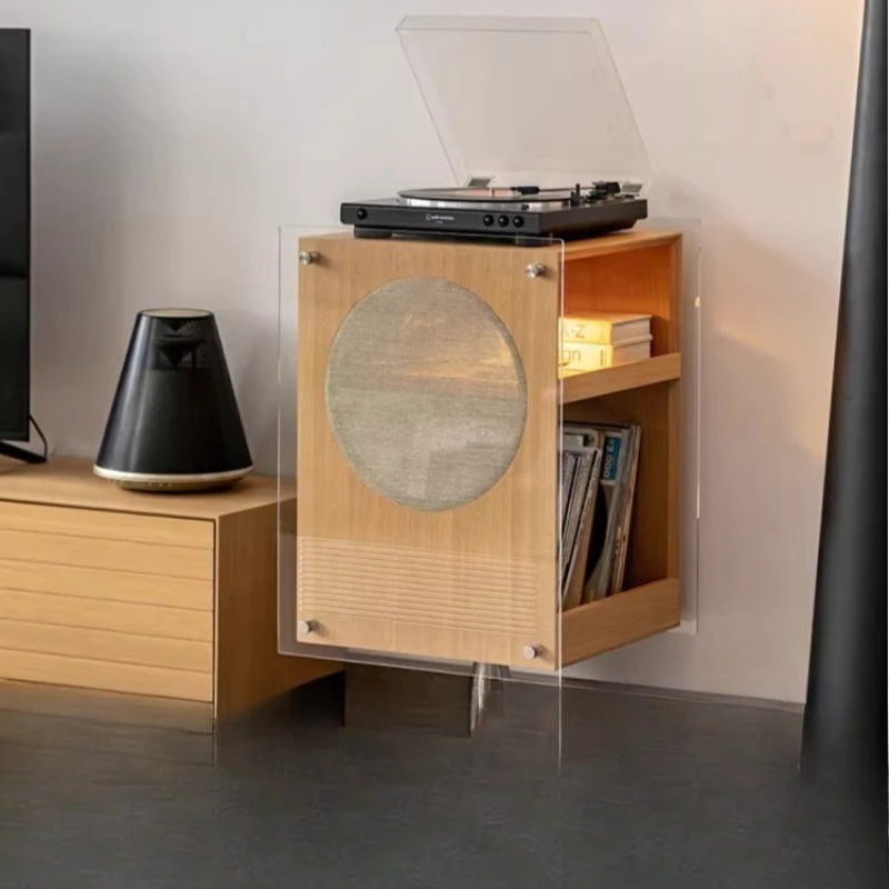 Solid wood rotating edge few Nordic Japanese sofa side cabinet vinyl record storage cabinet audio cabinet