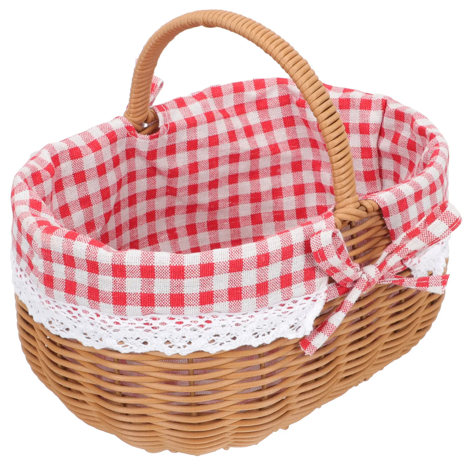 Simulation Rattan Hand Woven Basket Outdoor Handle Fruits Storage Picnic Basket Kitchen Vegetable Organizer Snacks Bread Holder