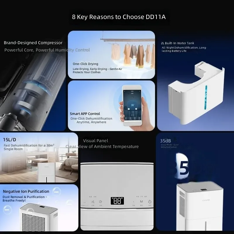 Upgraded 15L Day Dehumidifier Low Noise Bedroom Study Dehumidification and Drying Integrated Unit