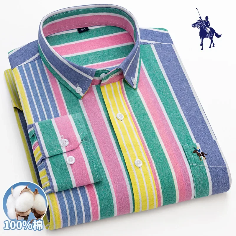 Camicie Casual a maniche lunghe da uomo in cotone Oxford moda a righe Regular Fit camicie da lavoro vendita di fabbrica abbigliamento uomo camicie