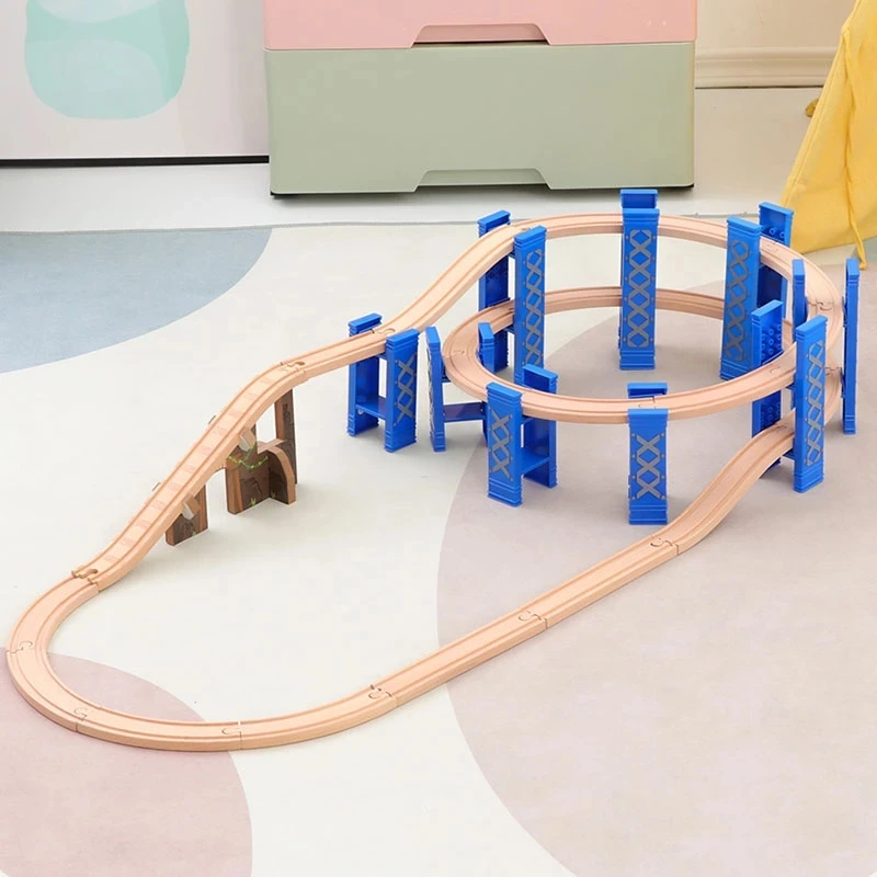 Circular Double-layer Elevated Railway Bridge Bracket + Track Suitable for Wooden Trains Children's Educational Toys PD85