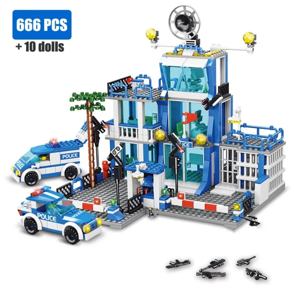 

666PCS City Police Station Building Blocks Model DIY Truck Helicopter Car Figures Bricks Educational Toy for Children Adult Gift
