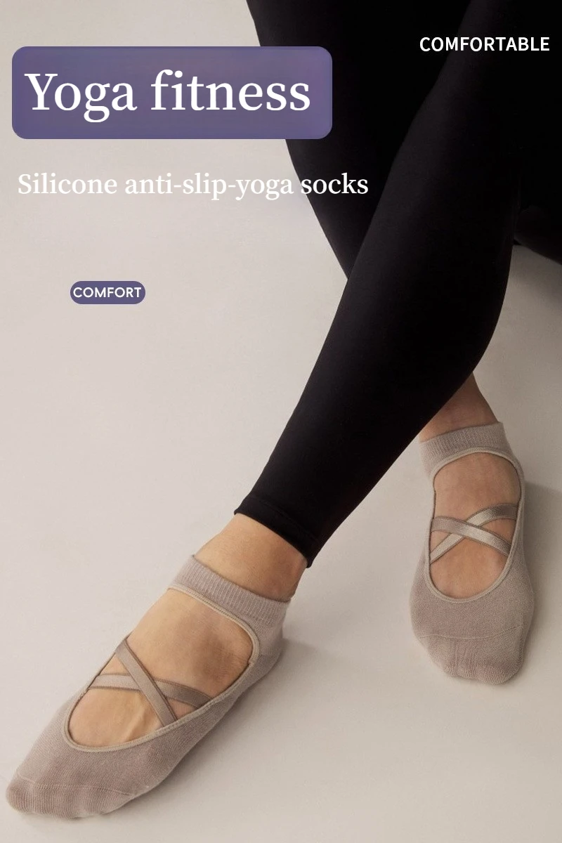 Damen Yoga-Socken mit Kreuzriemen, Rutschfeste Atmungsaktive Grip-Socken für Pilates, Barre, Tanz, Fitness und Workout – Detail 3