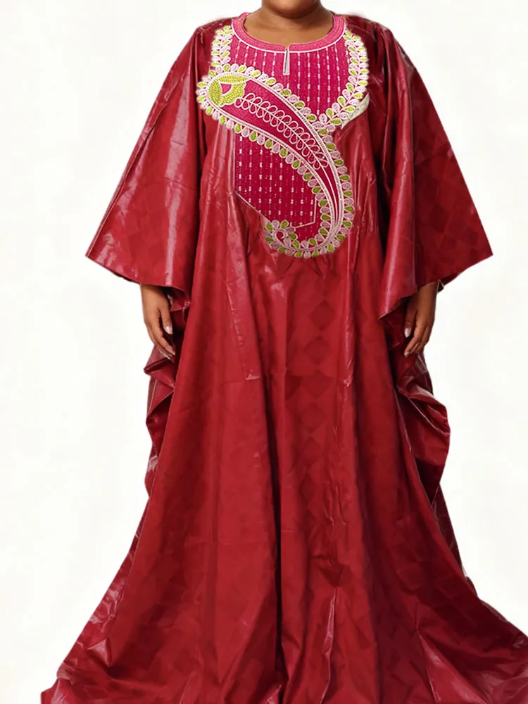 

Свадебные платья для гостей с вышивкой воротника, элегантные длинные платья Bazin Riche для женщин, официальная одежда в африканском Анкаре