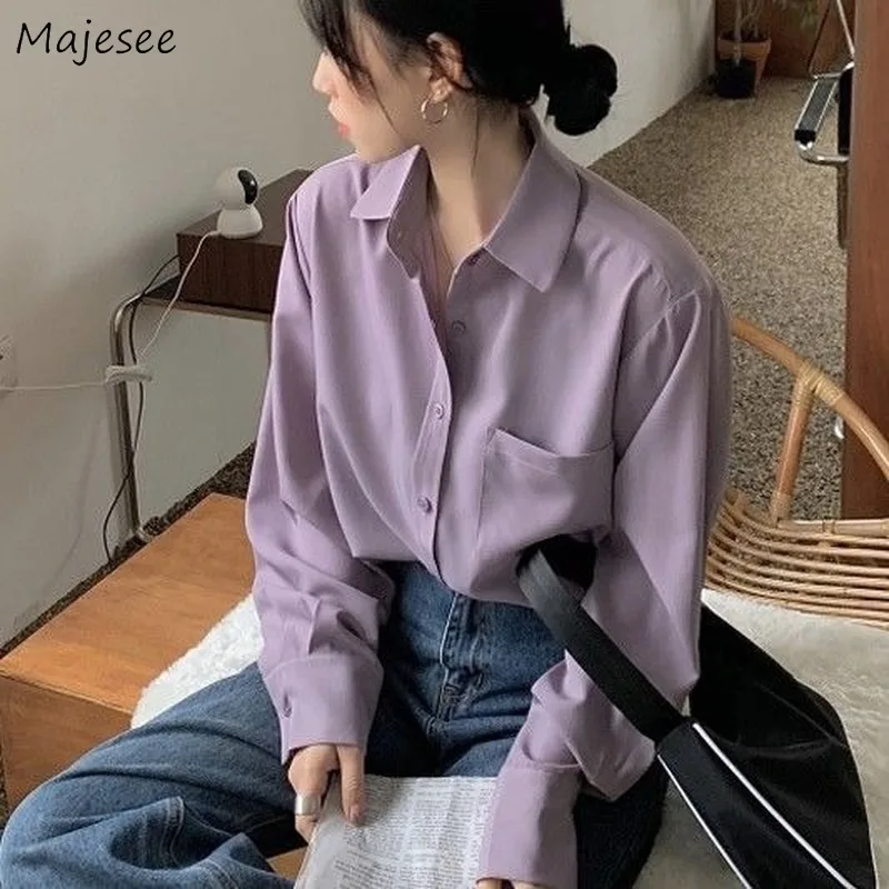 Shirts Women Solid Elegant Ladies Popular 3XL Korean Style Loose Casual Long Sleeve Womens Fashion Trendy Daily Femme Ulzzang