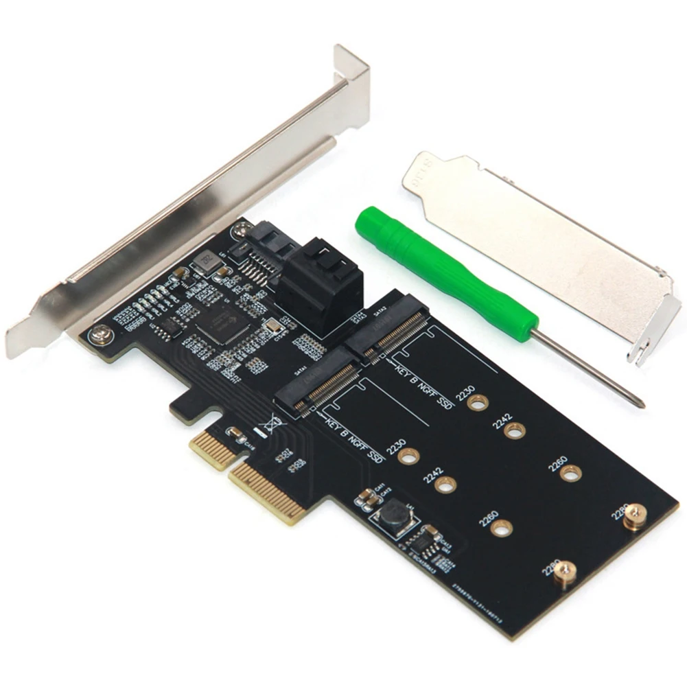 

JMB585 Chipset PCIE to 3 Ports SATA 6GB 2 Port B Key M.2 SATA SSD Slot PCI Express Controller Card