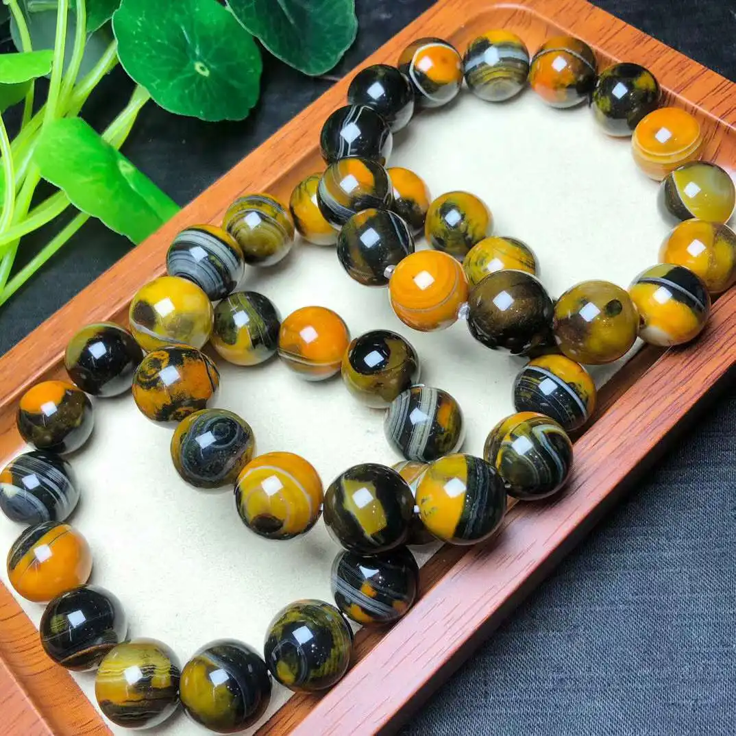 Natural Bumblebee Agates Onyx Stone Round  Beads Bracelets For Women Men Jewelry 8/10/12/14mm