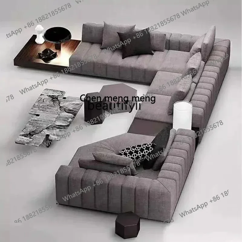 z183 Y48 Italian high-end light luxury large flat-floor villa living room fabric sofa Nordic simple piano key corner combination
