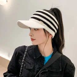 2023 New Winter Hat For Women Empty Top Baseball Caps Fashion Stripe Female Autumn Warm Casual Visor Caps Outdoor Sports Hats