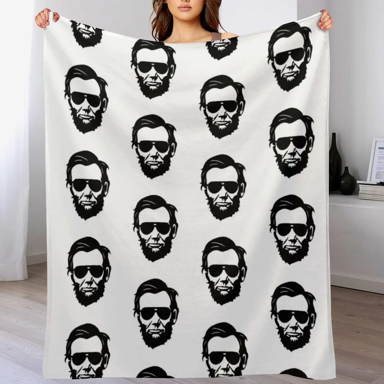 Couverture en flanelle polaire douce et chaude avec motif drôle de Abraham Lincoln, lunettes de soleil Honest Abe USA