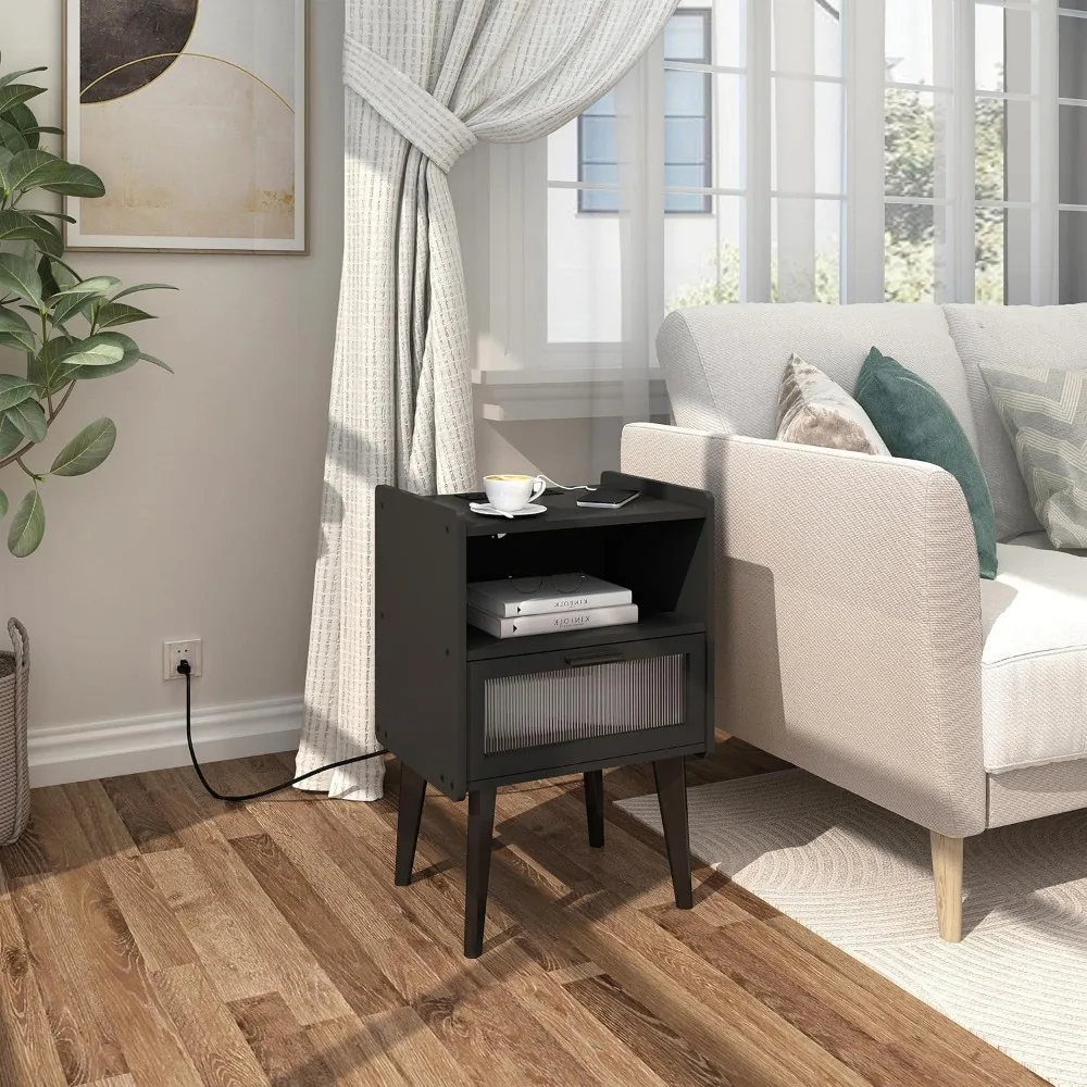 충전 스테이션이 있는 침대 옆 탁자, 침대 옆 테이블, 2단 수납 공간이 있는 사이드 테이블, 침실, 거실용, 블라