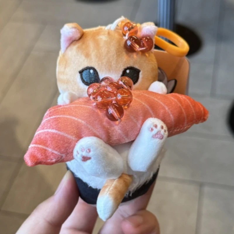 Cartoon Seafood Hand-Painted Sushi Cat Pendant Keychain Shark Cat Caviar Keychain, Plush Toy Keychain, Gift