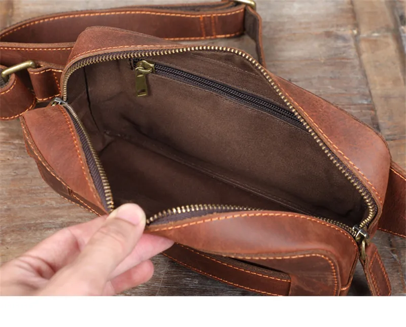 Vintage natural crazy horse cowhide men's sports chest bag fashion high-quality genuine leather daily party small shoulder bag