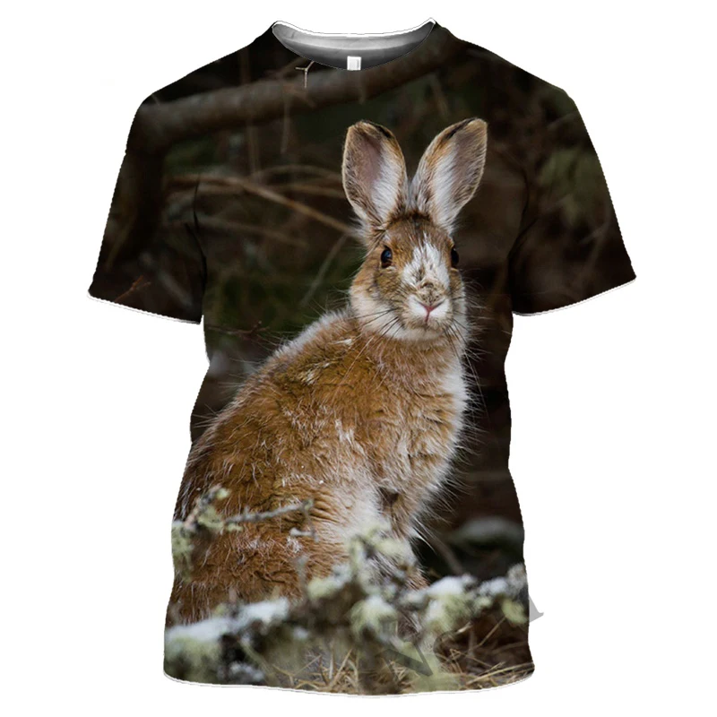 Summer Hot Sale New Harajuku Men\'s T-Shirt Hunting Cute Rabbit Print Short Sleeve Vintage Crew Clothing Tops