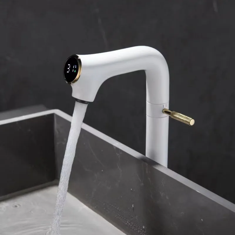 Hot Cold Digital Show Basin Faucet  Bathroom White Sink Faucet Single Lever Brass Crane Water Mixer