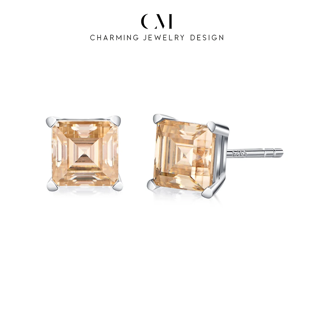 CHARMING Princess Cut Yellow Moissanite Screw Earring 925 SterlingSilver for Women Party Gift Daily Jewelry Wedding Anniversary